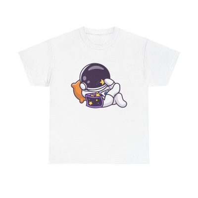 Astronaut Stars & Chill Unisex T-Shirt - Cute Cartoon Space Kawaii Chibi Popcorn Movie