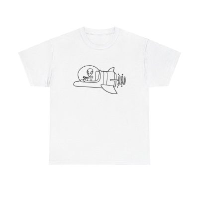 Cartoon Alien Graphic Unisex T-Shirt - Cute Cool Space Craft Ufo Quirky Retro Doodle