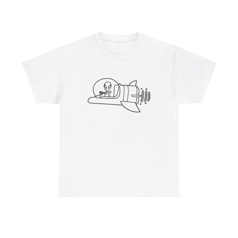 Cartoon Alien Graphic Unisex T-Shirt - Cute Cool Space Craft Ufo Quirky Retro Doodle