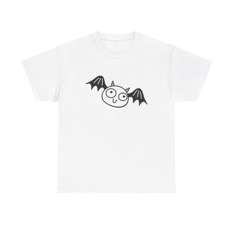 Cute Halloween Bat Doodle Graphic Unisex T-Shirt - Minimal Kawaii Cartoon Creature Fun