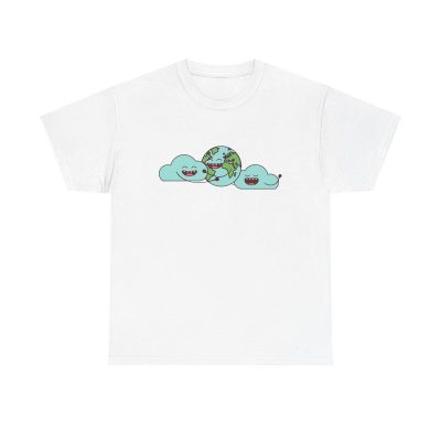 Earth Clouds Cartoon Unisex T-Shirt - Cool Cute Graphic Kawaii Globe Day Eco Climate