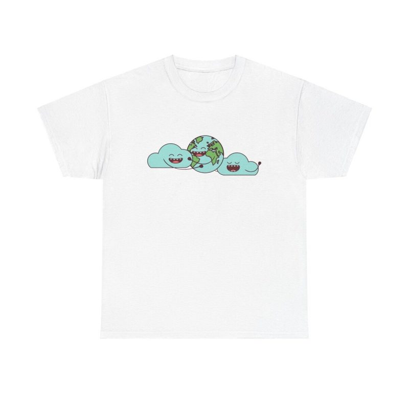 Earth Clouds Cartoon Unisex T-Shirt - Cool Cute Graphic Kawaii Globe Day Eco Climate