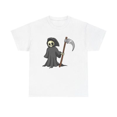 Grim Reaper Cartoon Unisex T-Shirt - Halloween Spooky Goth Graphic Cartoon Dark Horror