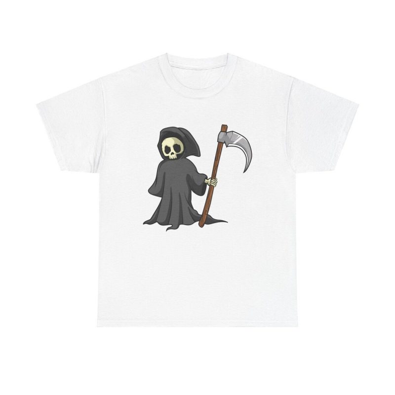 Grim Reaper Cartoon Unisex T-Shirt - Halloween Spooky Goth Graphic Cartoon Dark Horror