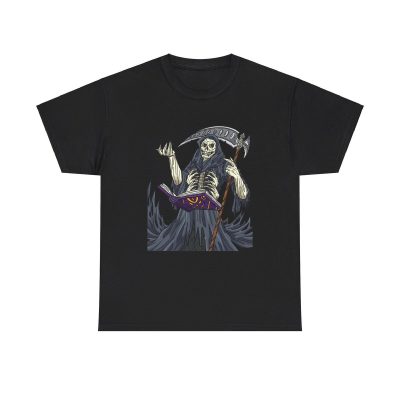 Grim Reaper Graphic Unisex T-Shirt - Cool Vintage Cartoon Magic Scythe Spell Halloween