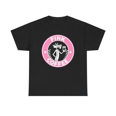 Pink Panther Coffee Unisex T-Shirt - Funny Cartoon Caffeine Lover Cute Girly Trendy