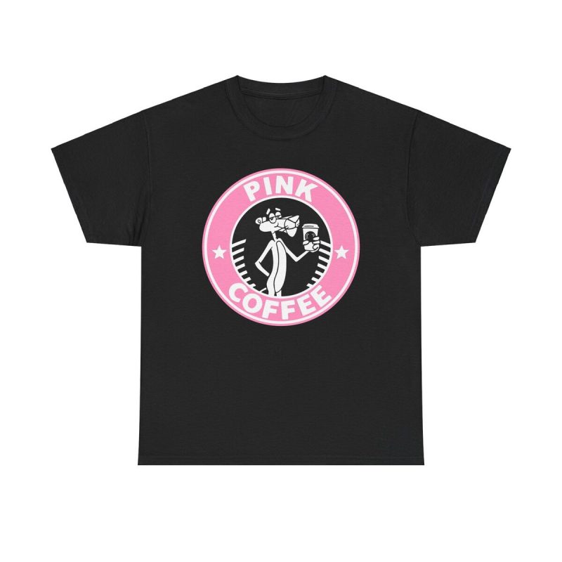 Pink Panther Coffee Unisex T-Shirt - Funny Cartoon Caffeine Lover Cute Girly Trendy