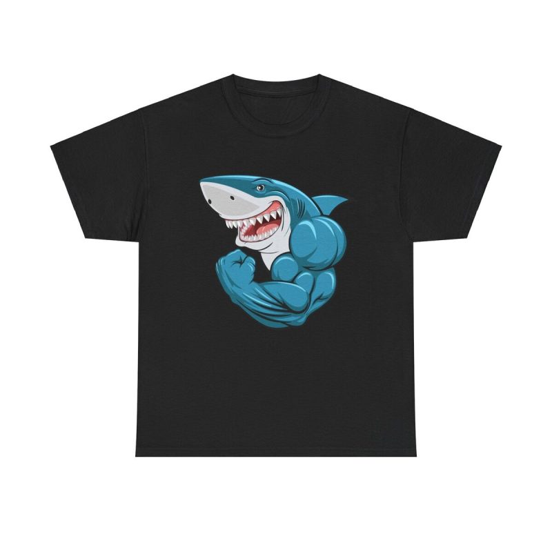 Shark Gains Unisex T-Shirt - Gym Workout Fitness Bodybuilding Funny Muscles Cartoon